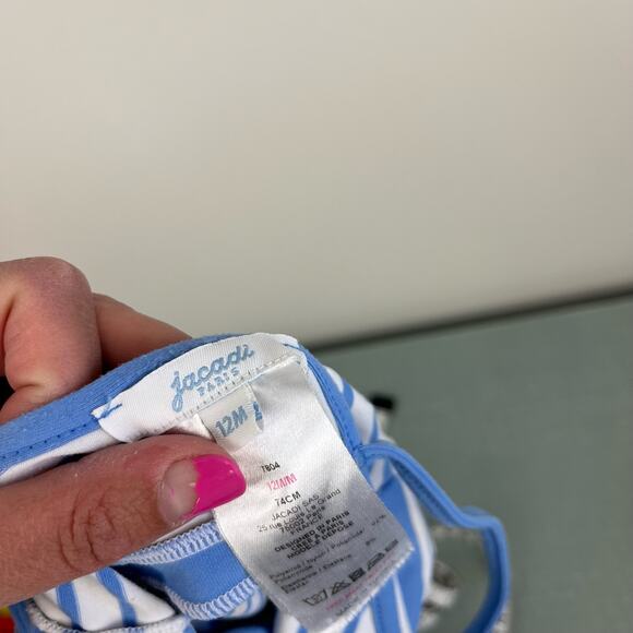 Jacadi Paris Blue Stripe Bow Bathing Suit 12 Months - Picture 4 of 7